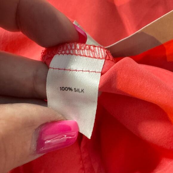 Trouve Women's sz Medium Coral 100% Silk Blouse Long Sleeve Button Up Collar NWT - Picture 7 of 10